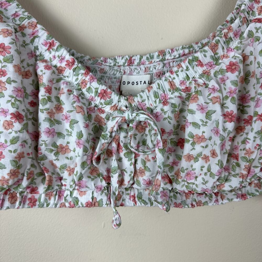 Aeropostale Floral Cottagecore Crop Top Womens L Milkmaid Festival Puff Sleeve - Picture 2 of 10